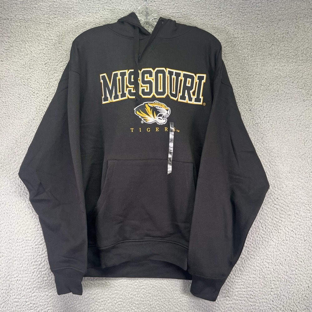 Missouri Tigers Hoodie Mens Large Black Embroidered Pullover Sweatshirt NCAA